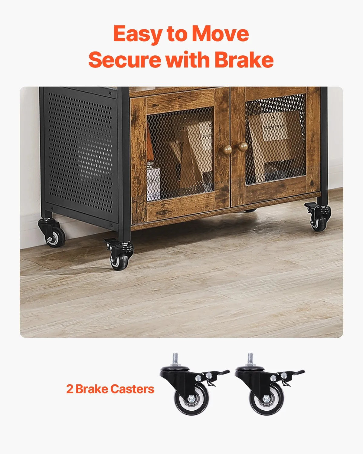 VEVOR Coffee Bar Cabinet 4-Tier Movable Coffee Bar Table with Wheels & Mesh Door