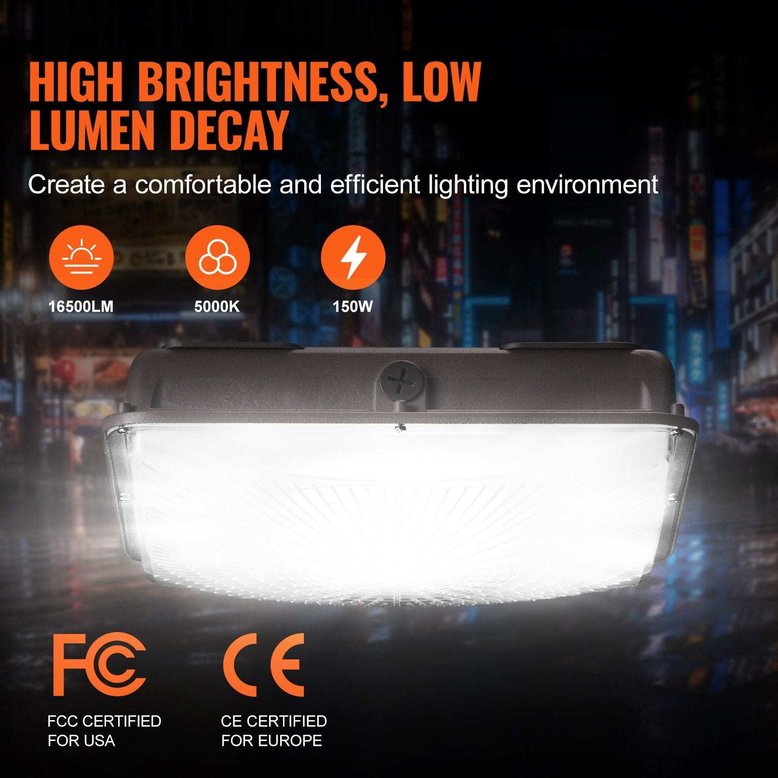 VEVOR 4 PCS LED Canopy Light 150W 16500LM 5000K Daylight Outdoor Canopy Lighting 
