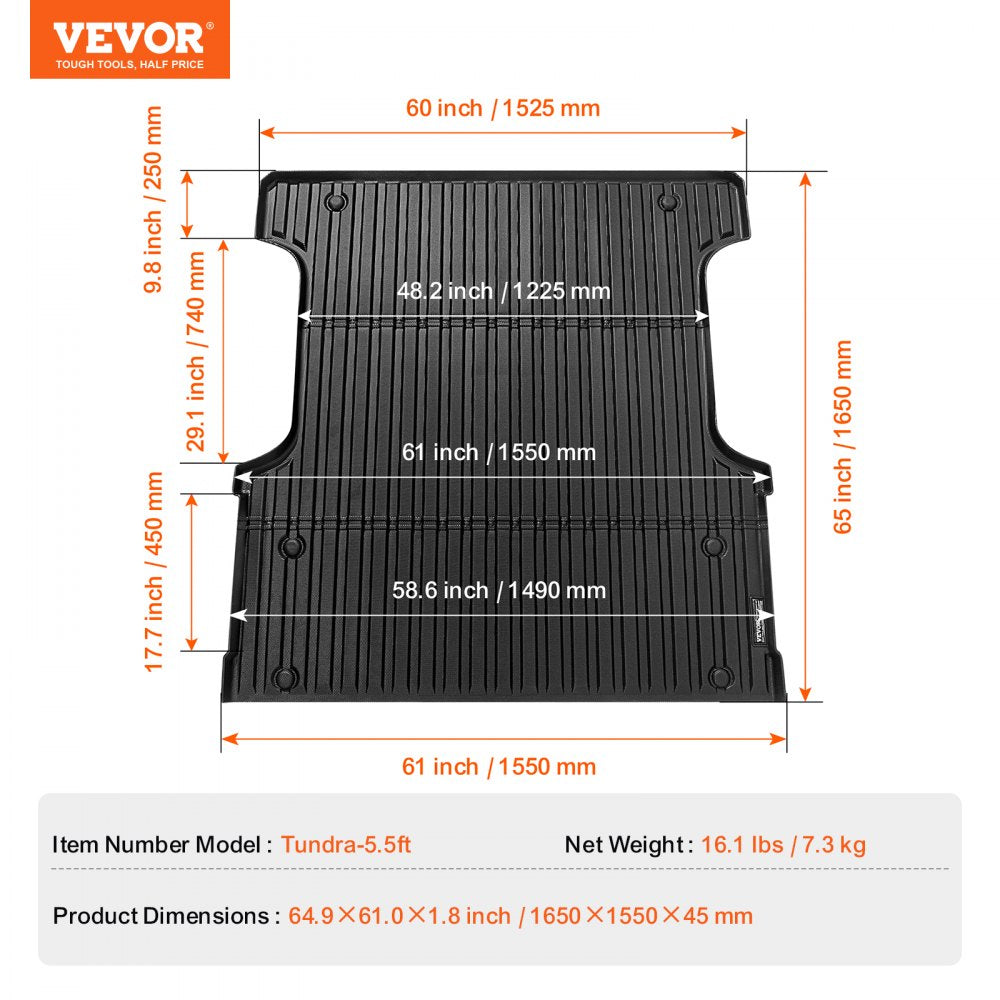VEVOR Truck Bed Mat Fit 2022-2024 Toyota Tundra TPE Truck Bed Liner Accessories 