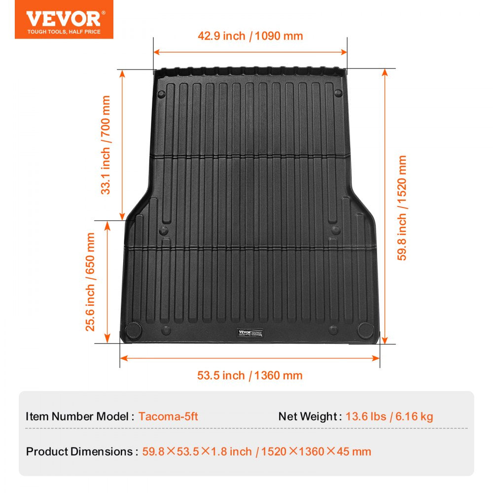 VEVOR Truck Bed Mat Fit 2005-2023 Toyota Tacoma TPE Truck Bed Liner Accessories 