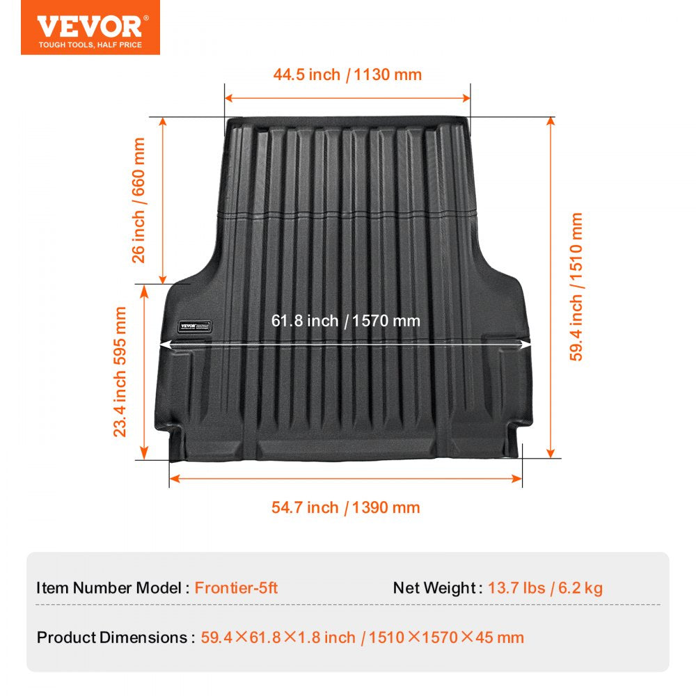VEVOR Truck Bed Mat Fit 2022-2024 Nissan Frontier TPE Truck Bed Liner Accessory 