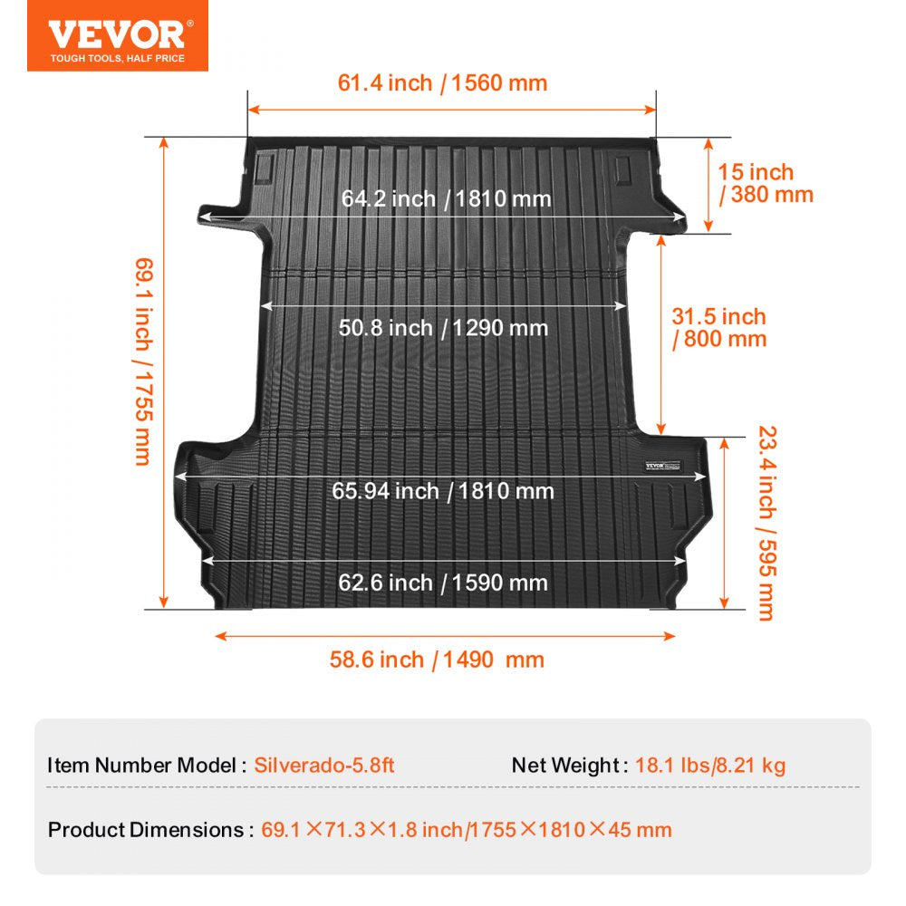 VEVOR Truck Bed Mat Fit 2019-2024 Chevrolet Silverado/GMC Sierra 1500 Bed Liner 