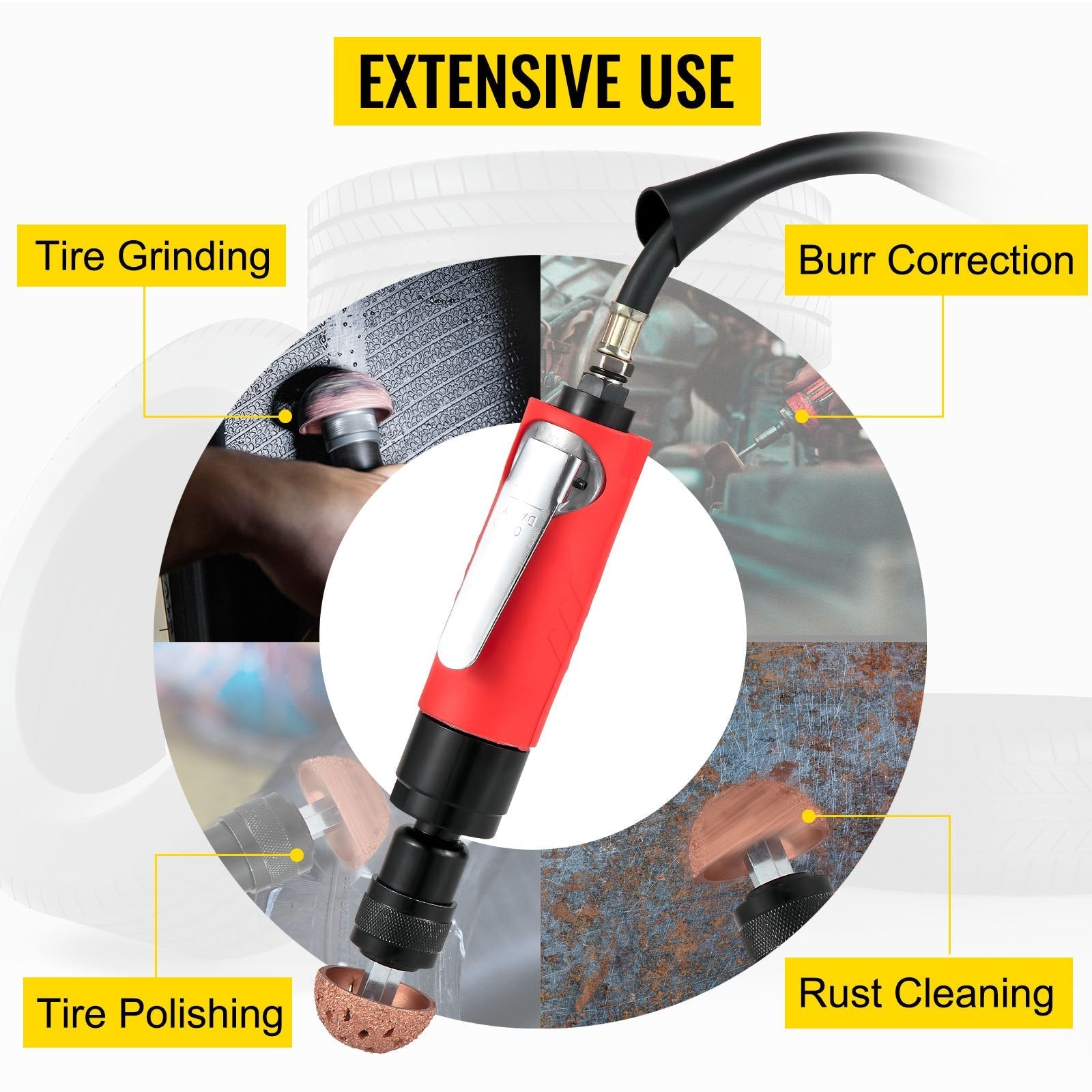 VEVOR Air Tire Buffer, 2500rpm Low Speed Tire Buffer, 35 mm Pneumatic Buffing Tool, Variable Speed Tire Grinder With Whip Hose, Tire Repair Buffing Wheel For Inner Liner Cleaning, Reaming And Drilling 