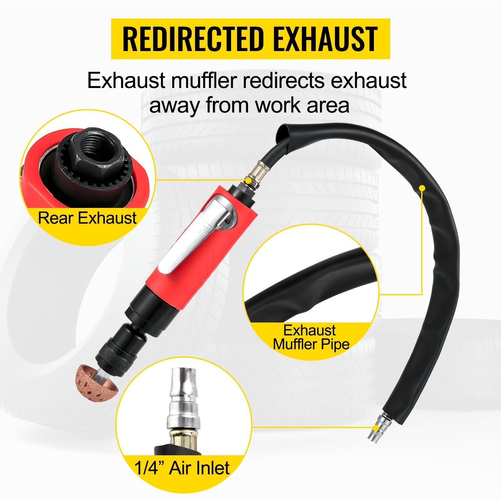 VEVOR Air Tire Buffer, 2500rpm Low Speed Tire Buffer, 35 mm Pneumatic Buffing Tool, Variable Speed Tire Grinder With Whip Hose, Tire Repair Buffing Wheel For Inner Liner Cleaning, Reaming And Drilling 