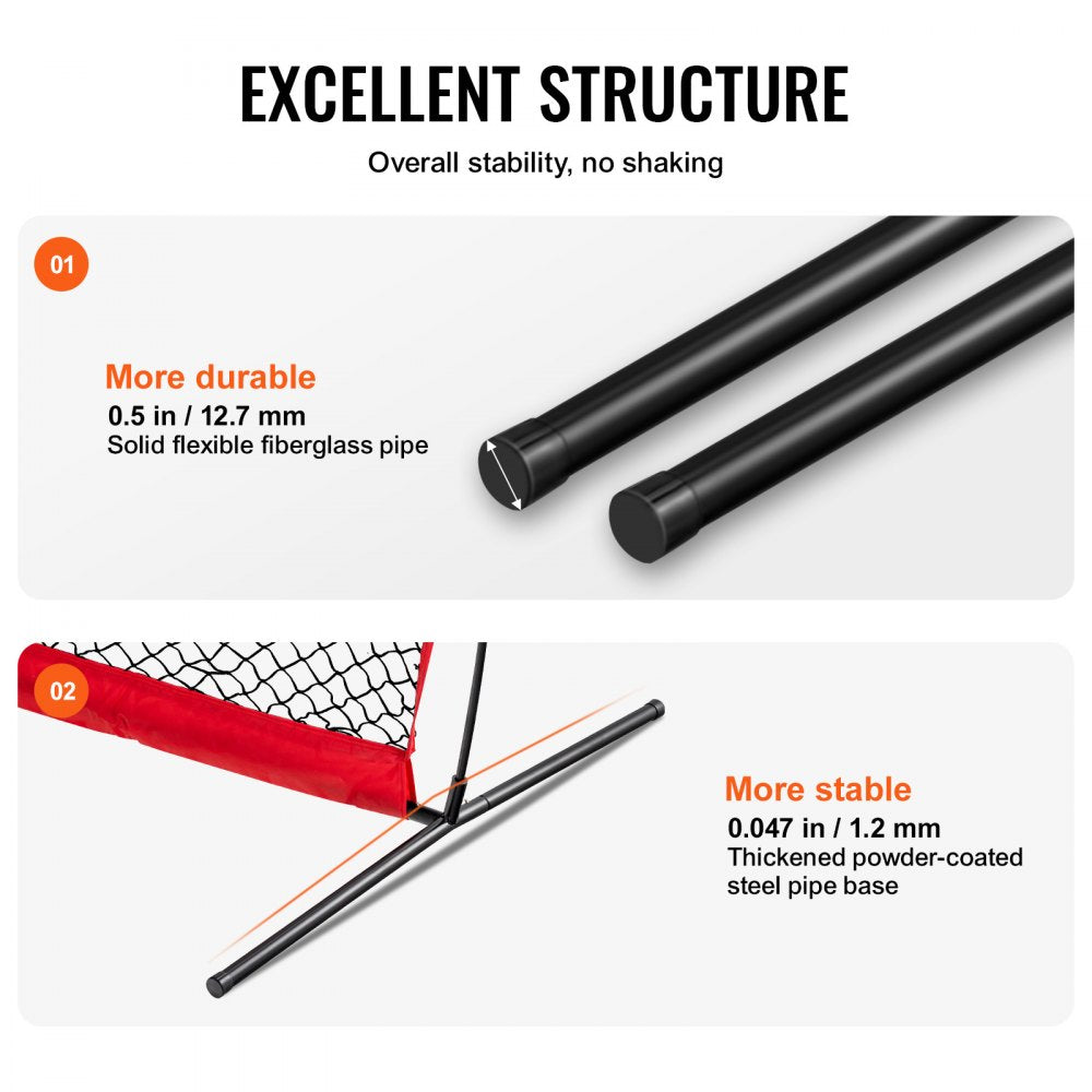 VEVOR I Screen Baseball for Batting Cage, 7x4 ft Baseball & Softball Safety Screen, Body Protector Portable Batting Screen with Carry Bag & Ground Stakes, Baseball Pitching Net for Pitchers Protection 