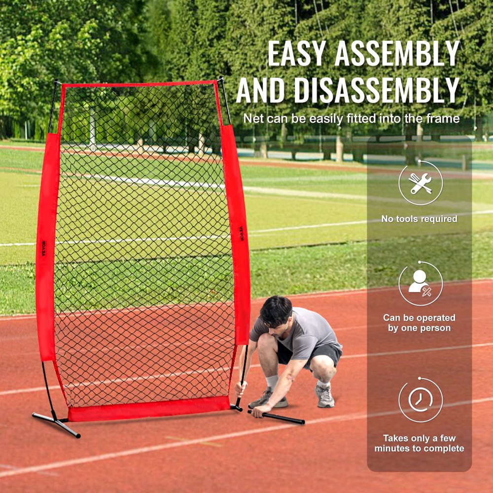 VEVOR I Screen Baseball for Batting Cage, 7x4 ft Baseball & Softball Safety Screen, Body Protector Portable Batting Screen with Carry Bag & Ground Stakes, Baseball Pitching Net for Pitchers Protection 