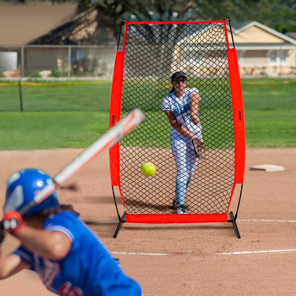 VEVOR I Screen Baseball for Batting Cage, 7x4 ft Baseball & Softball Safety Screen, Body Protector Portable Batting Screen with Carry Bag & Ground Stakes, Baseball Pitching Net for Pitchers Protection 