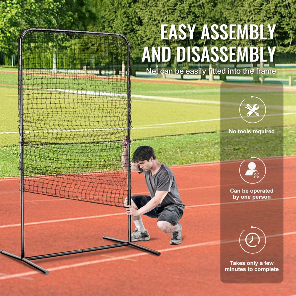 VEVOR I Screen Baseball for Batting Cage, 7x4 ft Baseball Softball Safety Screen, Body Protector Portable Batting Screen with Carry Bag & Ground Stakes, Heavy Duty Pitching Net for Pitchers Protection 