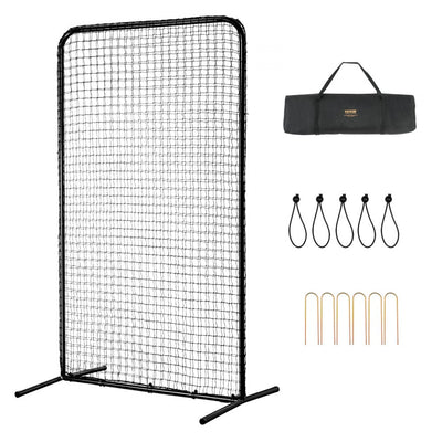 VEVOR I Screen Baseball for Batting Cage, 7x4 ft Baseball Softball Safety Screen, Body Protector Portable Batting Screen with Carry Bag & Ground Stakes, Heavy Duty Pitching Net for Pitchers Protection 
