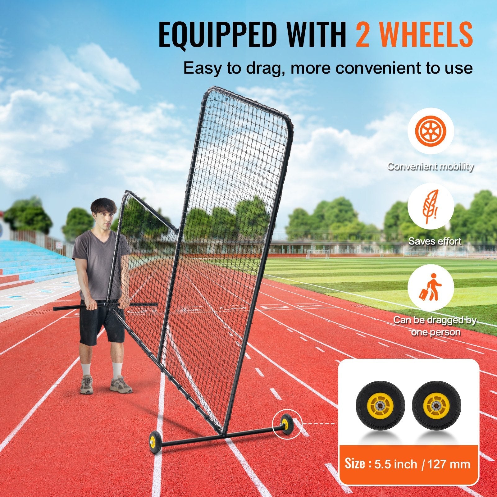 VEVOR L Screen Baseball for Batting Cage, 7x7 ft Softball Safety Screen, Body Protector Portable Batting Screen with Carry Bag, Wheels, Ground Stakes, Heavy Duty Pitching Net for Pitchers Protection 