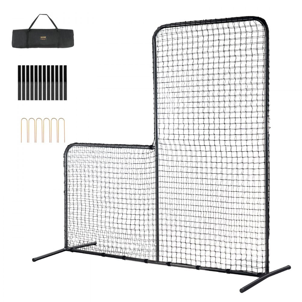 VEVOR L Screen Baseball for Batting Cage, 7x7 ft Baseball Softball Safety Screen, Body Protector Portable Batting Screen with Carry Bag & Ground Stakes, Heavy Duty Pitching Net for Pitchers Protection 