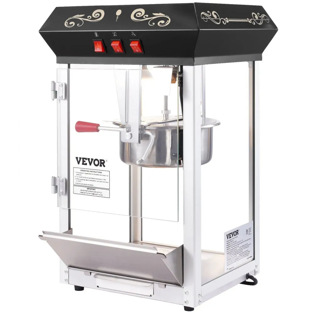 VEVOR Popcorn Popper Machine Countertop Popcorn Maker 850W 8 Oz 48 Cups Black