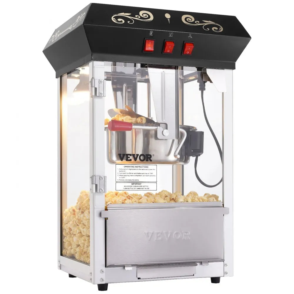 VEVOR Popcorn Popper Machine Countertop Popcorn Maker 850W 8 Oz 48 Cups Black