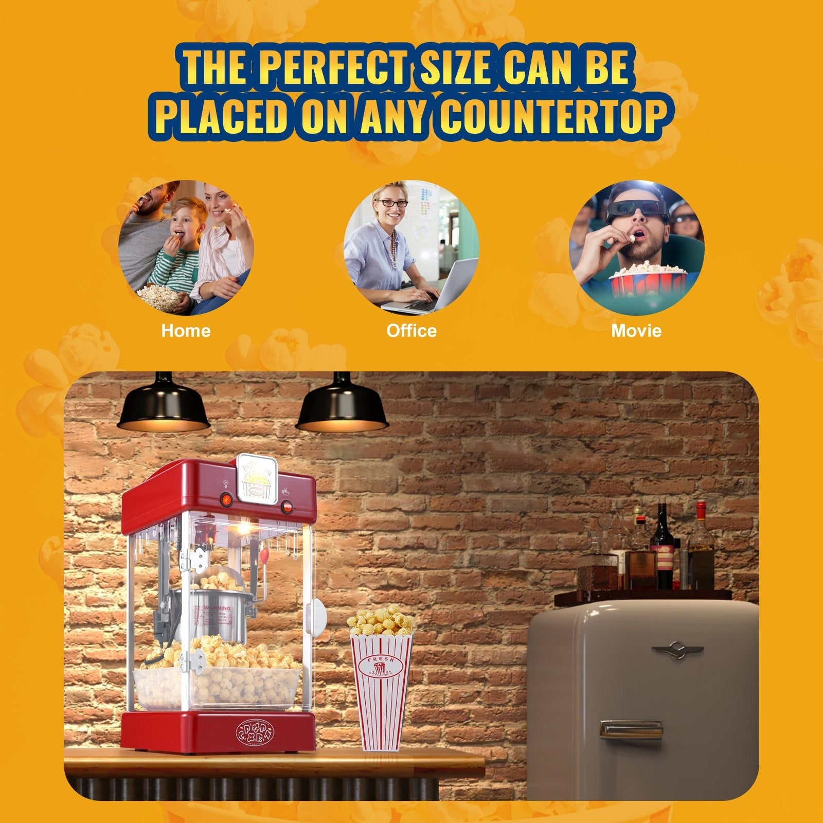 VEVOR Popcorn Popper Machine Tabletop Popcorn Maker 300W 2.5 Oz Red 