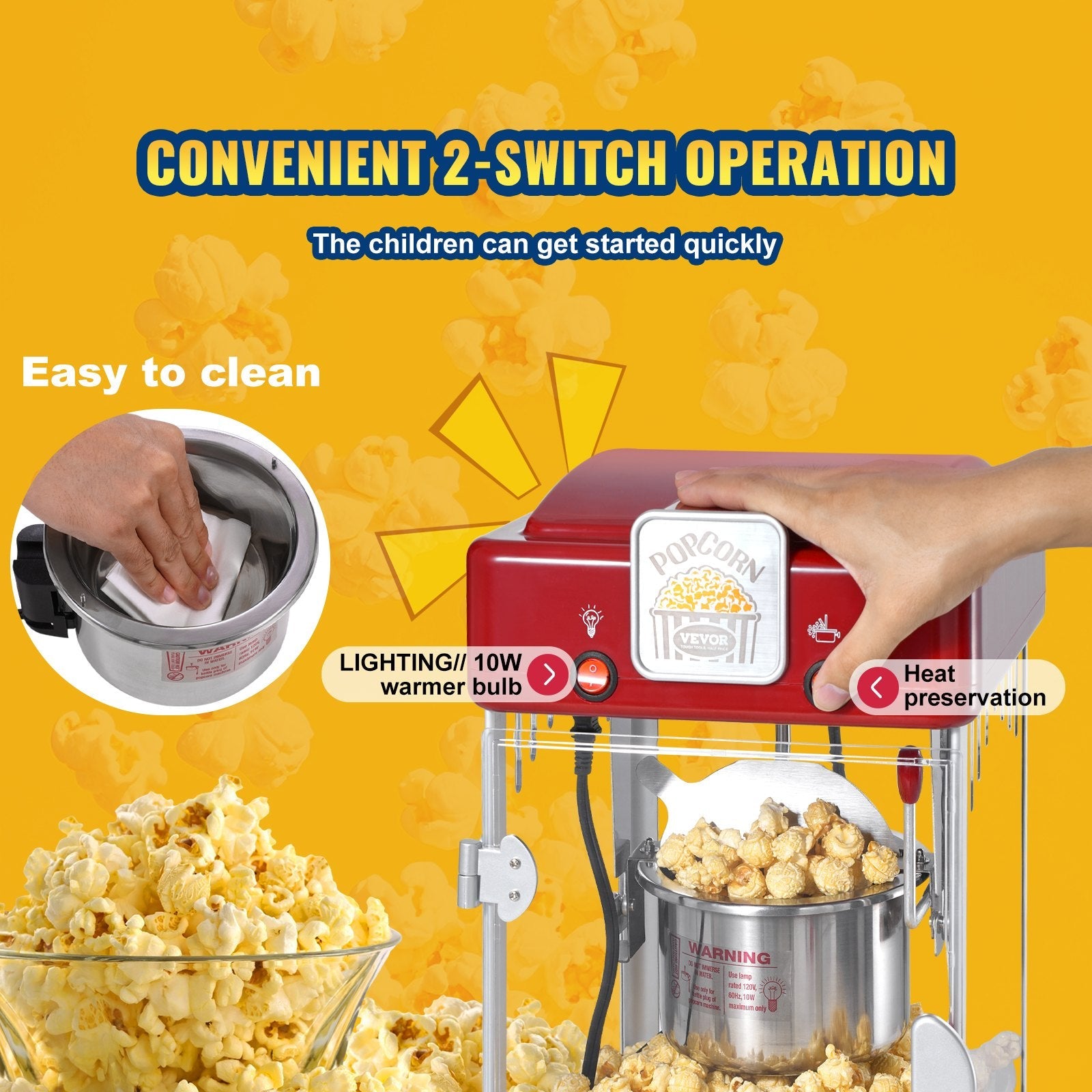 VEVOR Popcorn Popper Machine Tabletop Popcorn Maker 300W 2.5 Oz Red 