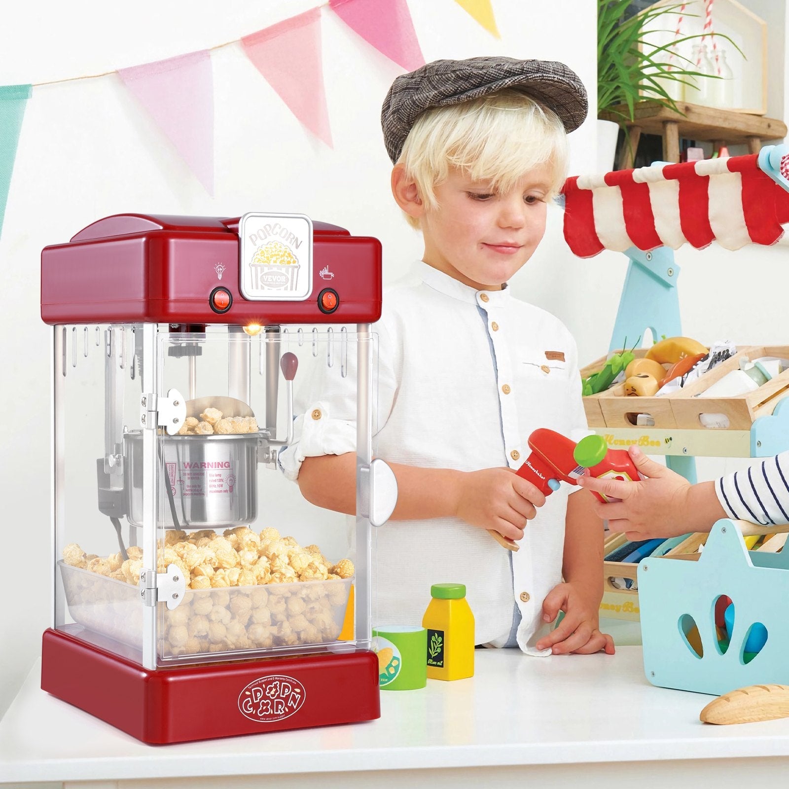 VEVOR Popcorn Popper Machine Tabletop Popcorn Maker 300W 2.5 Oz Red 