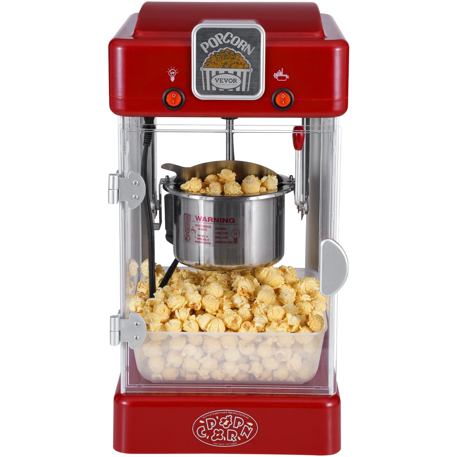 VEVOR Popcorn Popper Machine Tabletop Popcorn Maker 300W 2.5 Oz Red 