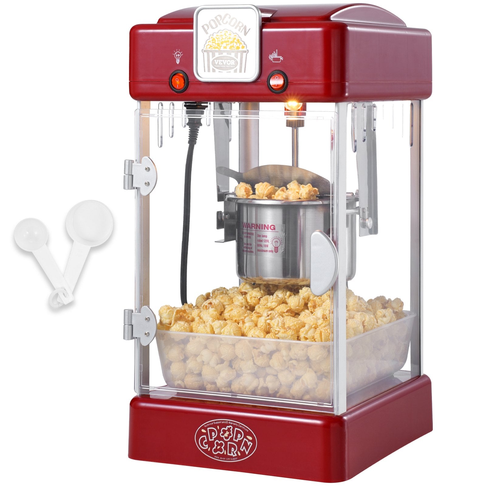 VEVOR Popcorn Popper Machine Tabletop Popcorn Maker 300W 2.5 Oz Red 