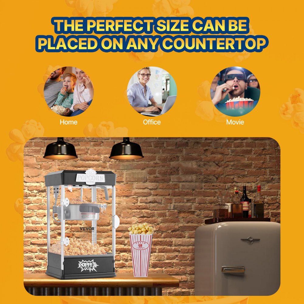 VEVOR Popcorn Popper Machine Tabletop Popcorn Maker 480W 4 Oz Black 