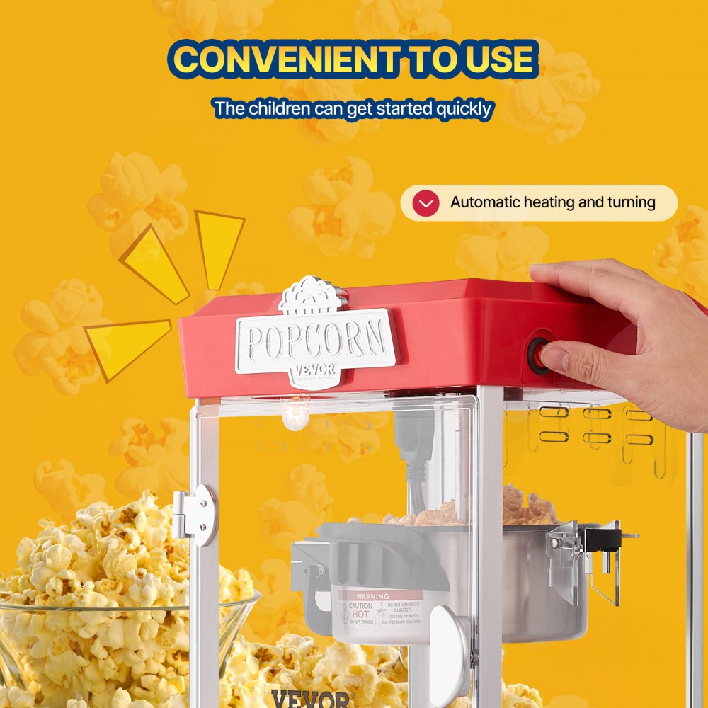 VEVOR Popcorn Popper Machine Tabletop Popcorn Maker 480W 4 Oz Red 