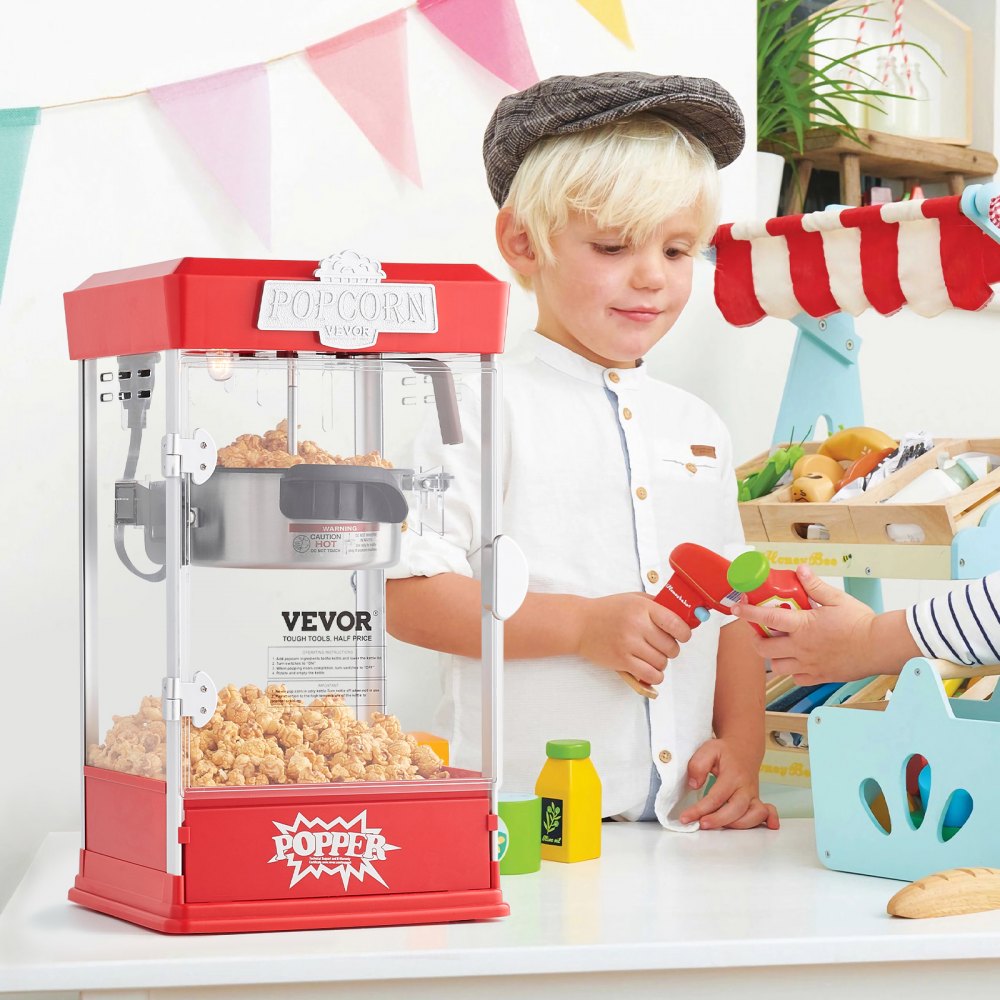VEVOR Popcorn Popper Machine Tabletop Popcorn Maker 480W 4 Oz Red 