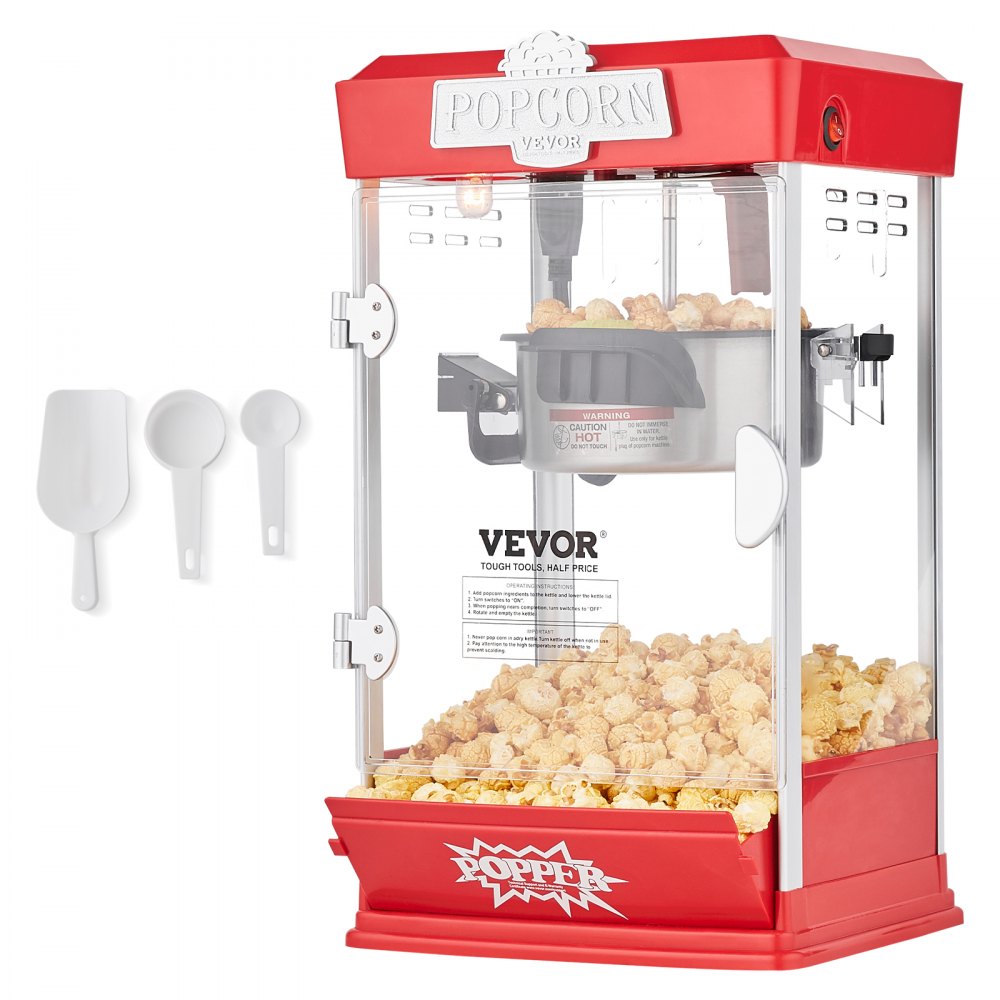 VEVOR Popcorn Popper Machine Tabletop Popcorn Maker 480W 4 Oz Red 