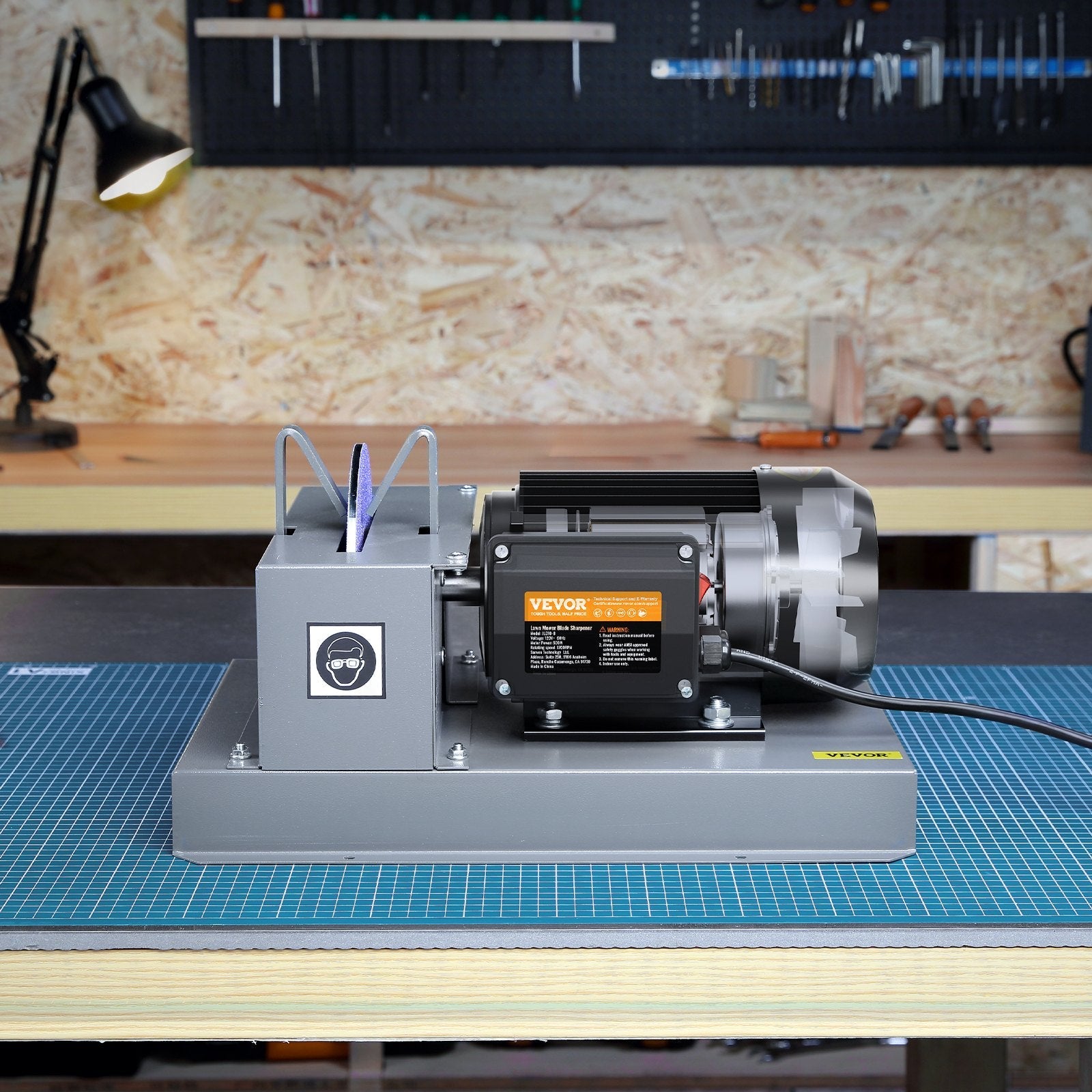 VEVOR Lawn Mower Blade Sharpener, 2/3HP 500W Lawnmower Blade Grinder with 7-inch Ceramic Grinding Wheel, Powerful Bench Mower Sharpening Machine for High/Low Lift Blades, Gator Blades, Flat Blades 