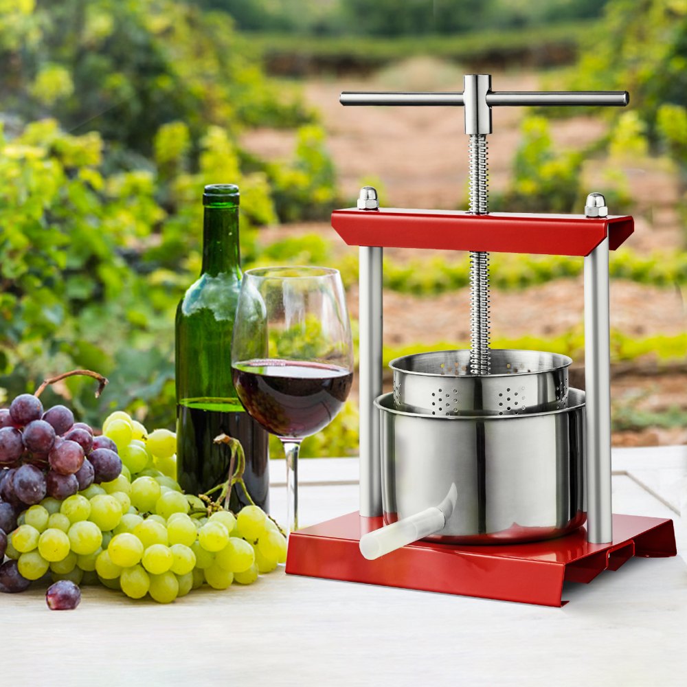 VEVOR Fruit Wine Press, 0.8 Gallon/3L, 2 Stainless Steel Barrels, Manual Juice Maker, Cider Apple Grape Tincture Vegetables Honey Olive Oil Making Press with T-Handle for Outdoor, Kitchen, and Home 
