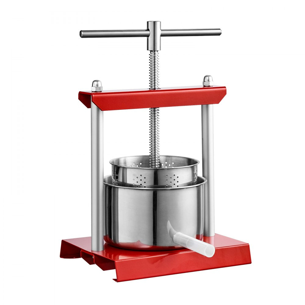 VEVOR Fruit Wine Press, 0.8 Gallon/3L, 2 Stainless Steel Barrels, Manual Juice Maker, Cider Apple Grape Tincture Vegetables Honey Olive Oil Making Press with T-Handle for Outdoor, Kitchen, and Home 