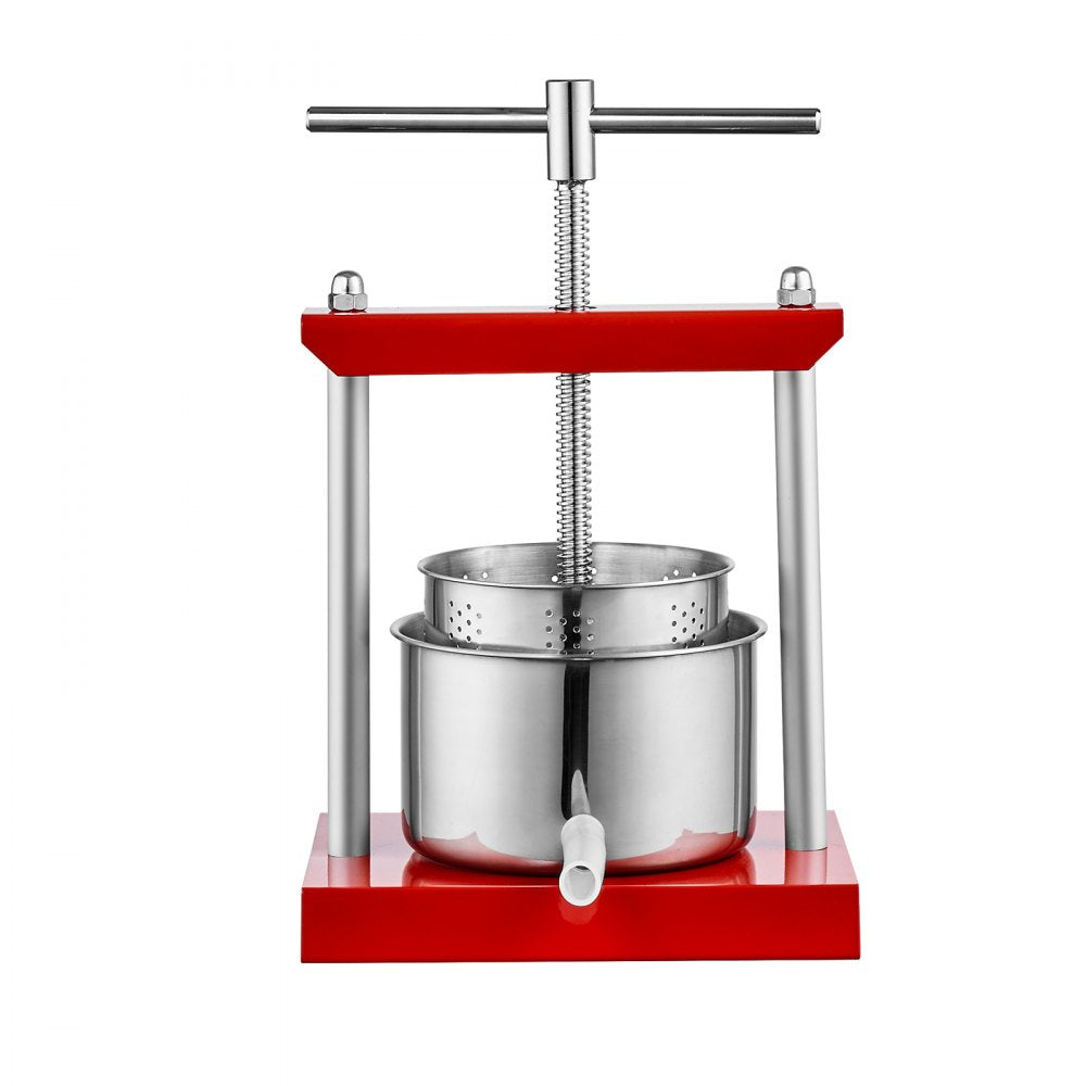 VEVOR Fruit Wine Press, 0.8 Gallon/3L, 2 Stainless Steel Barrels, Manual Juice Maker, Cider Apple Grape Tincture Vegetables Honey Olive Oil Making Press with T-Handle for Outdoor, Kitchen, and Home 