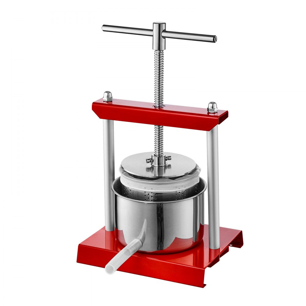 VEVOR Fruit Wine Press, 0.8 Gallon/3L, 2 Stainless Steel Barrels, Manual Juice Maker, Cider Apple Grape Tincture Vegetables Honey Olive Oil Making Press with T-Handle for Outdoor, Kitchen, and Home 