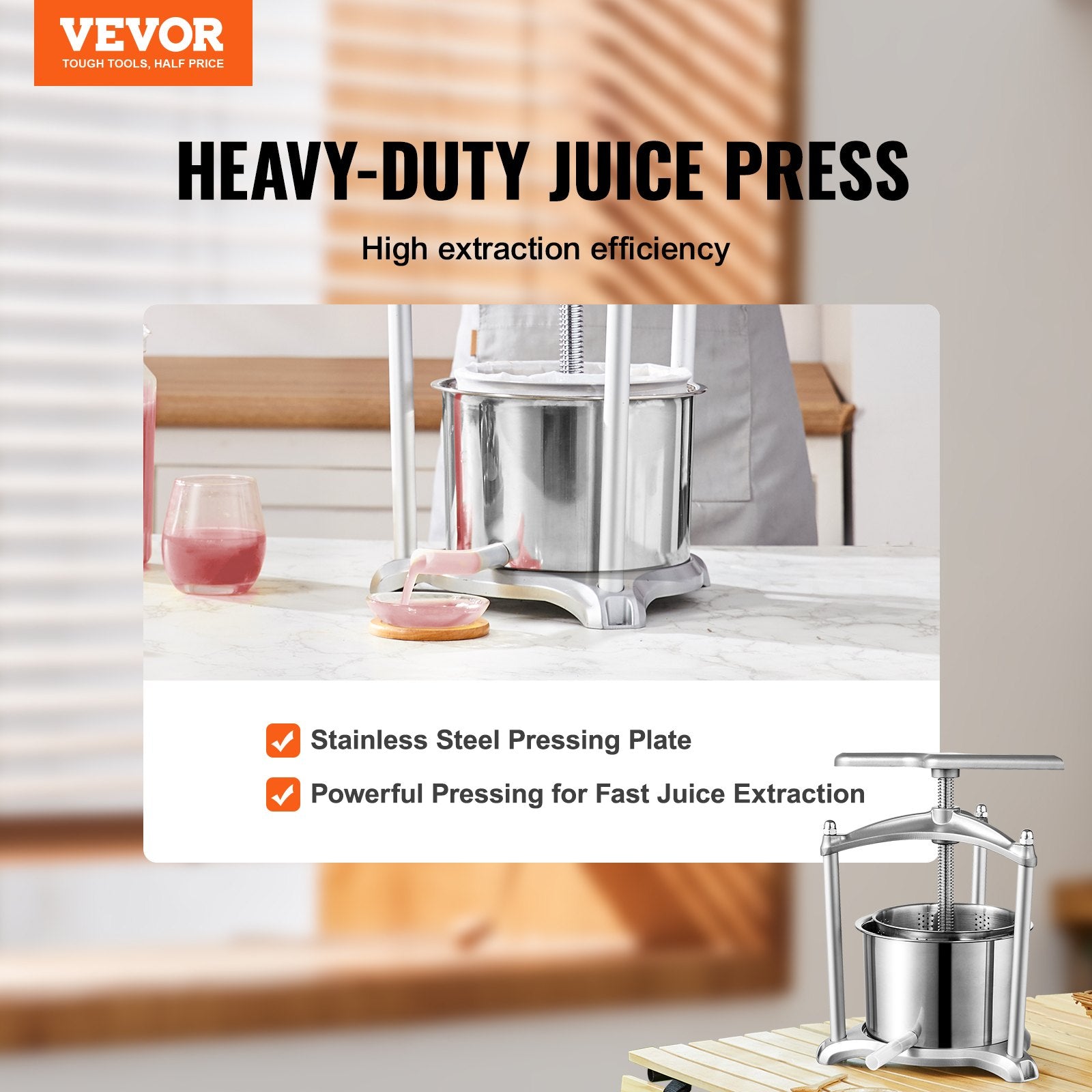 VEVOR Fruit Wine Press, 1.6 Gallon/6L, 2 Stainless Steel Barrels, Manual Juice Maker, Cider Apple Grape Tincture Vegetables Honey Olive Oil Making Press with T-Handle, Triangular Structure for Kitchen 