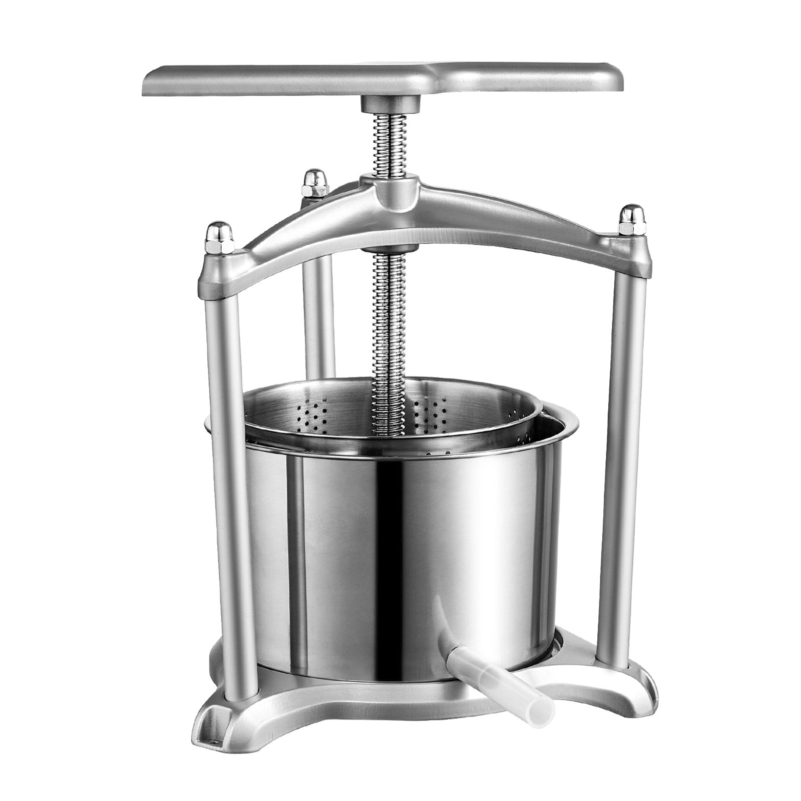 VEVOR Fruit Wine Press, 1.6 Gallon/6L, 2 Stainless Steel Barrels, Manual Juice Maker, Cider Apple Grape Tincture Vegetables Honey Olive Oil Making Press with T-Handle, Triangular Structure for Kitchen 