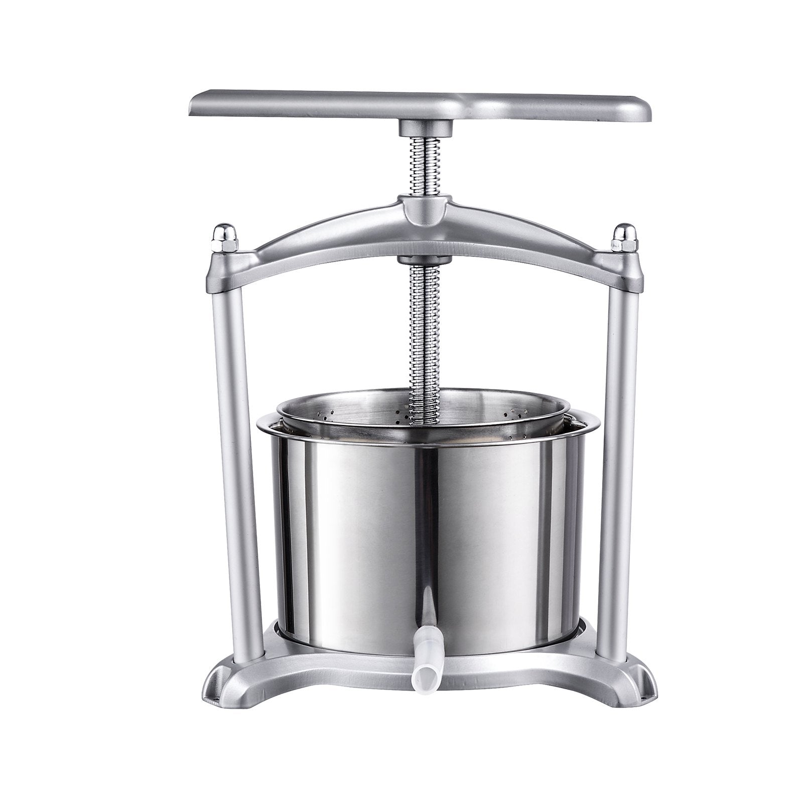 VEVOR Fruit Wine Press, 1.6 Gallon/6L, 2 Stainless Steel Barrels, Manual Juice Maker, Cider Apple Grape Tincture Vegetables Honey Olive Oil Making Press with T-Handle, Triangular Structure for Kitchen 