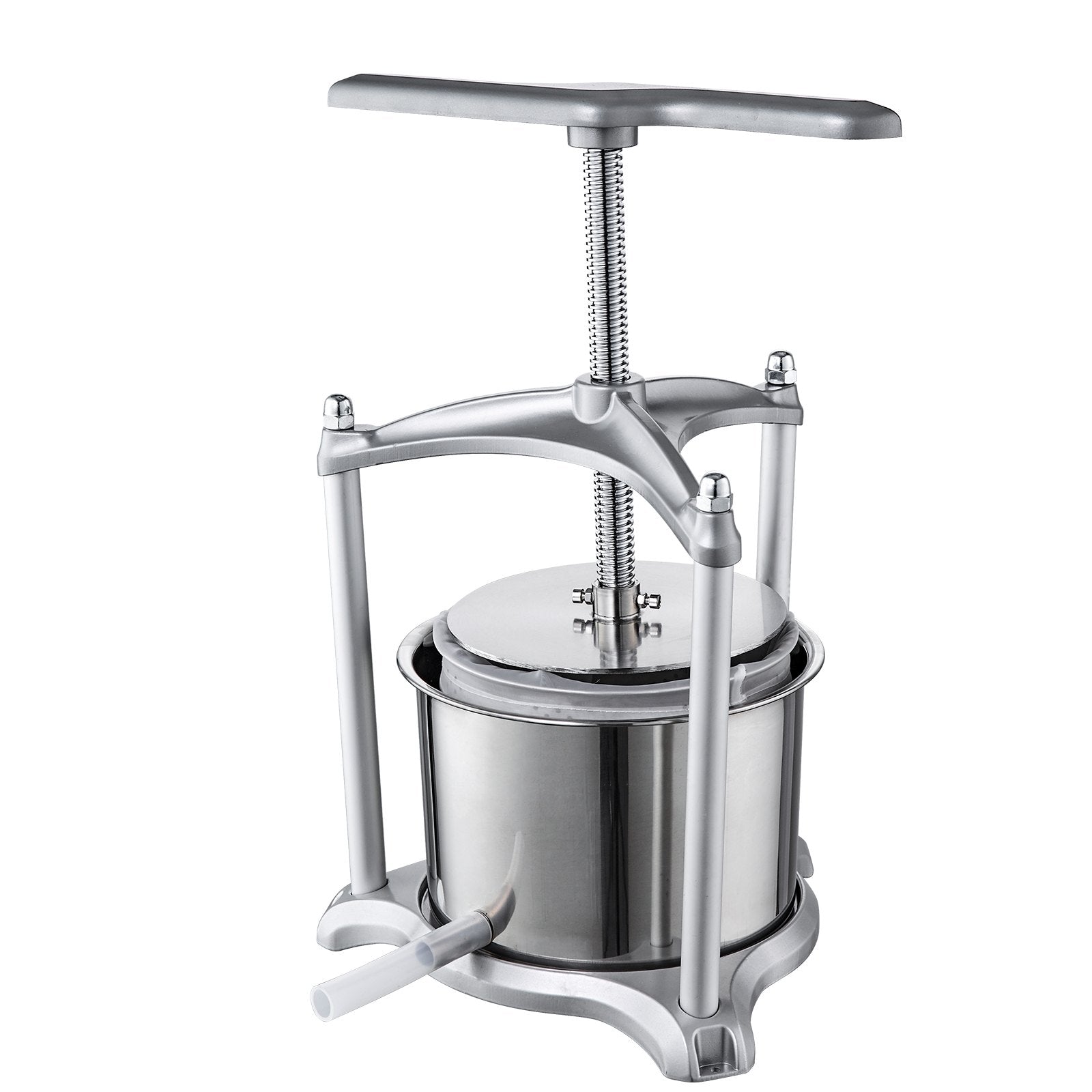 VEVOR Fruit Wine Press, 1.6 Gallon/6L, 2 Stainless Steel Barrels, Manual Juice Maker, Cider Apple Grape Tincture Vegetables Honey Olive Oil Making Press with T-Handle, Triangular Structure for Kitchen 