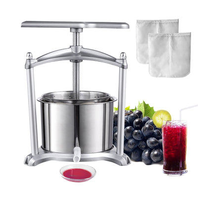 VEVOR Fruit Wine Press, 1.6 Gallon/6L, 2 Stainless Steel Barrels, Manual Juice Maker, Cider Apple Grape Tincture Vegetables Honey Olive Oil Making Press with T-Handle, Triangular Structure for Kitchen 