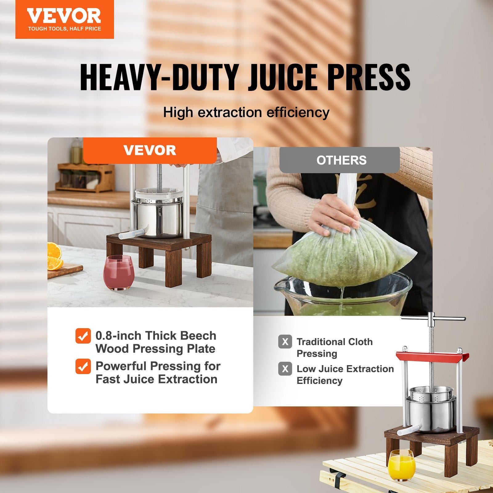 VEVOR Fruit Wine Press, 0.53 Gallon/2L, 2 Stainless Steel Barrels, Manual Juice Maker, Cider Apple Grape Tincture Vegetables Honey Olive Oil Making Press with T-Handle & Stable Base for Kitchen, Home 