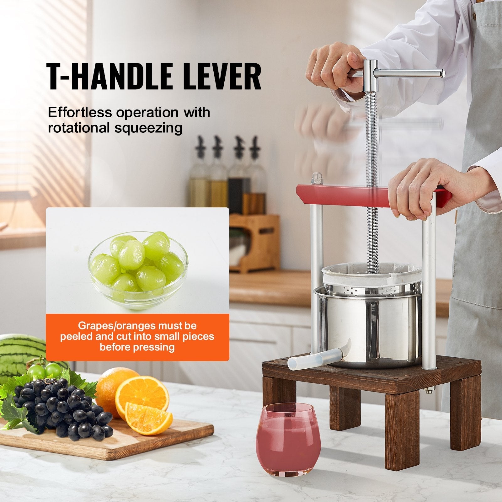 VEVOR Fruit Wine Press, 0.53 Gallon/2L, 2 Stainless Steel Barrels, Manual Juice Maker, Cider Apple Grape Tincture Vegetables Honey Olive Oil Making Press with T-Handle & Stable Base for Kitchen, Home 