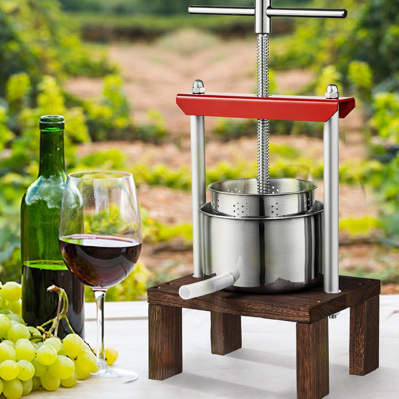 VEVOR Fruit Wine Press, 0.53 Gallon/2L, 2 Stainless Steel Barrels, Manual Juice Maker, Cider Apple Grape Tincture Vegetables Honey Olive Oil Making Press with T-Handle & Stable Base for Kitchen, Home 