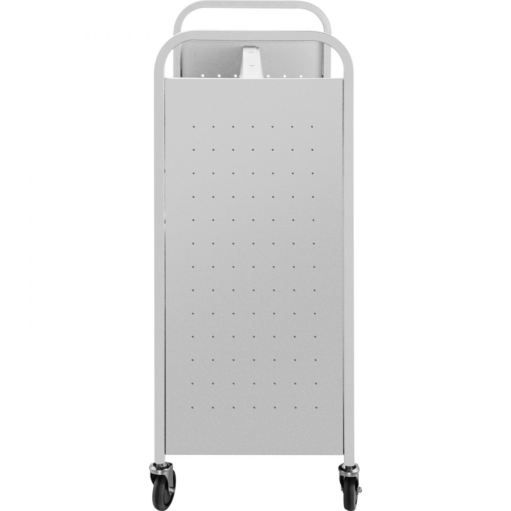 VEVOR 200LBS Book Cart, Library Cart 30x14x45 Inch, Rolling Book Cart Double Sided W-Shaped Sloped Shelves with 4-Inch Lockable Wheels, for Home Shelves Office and School Book Truck in White 