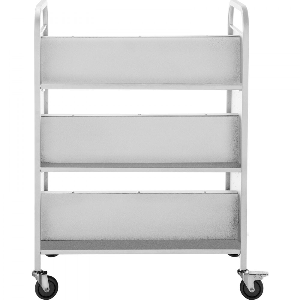 VEVOR 200LBS Book Cart, Library Cart 30x14x45 Inch, Rolling Book Cart Double Sided W-Shaped Sloped Shelves with 4-Inch Lockable Wheels, for Home Shelves Office and School Book Truck in White 