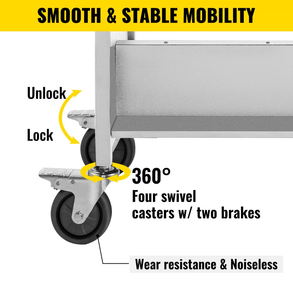 VEVOR 200LBS Book Cart, Library Cart 30x14x45 Inch, Rolling Book Cart Double Sided W-Shaped Sloped Shelves with 4-Inch Lockable Wheels, for Home Shelves Office and School Book Truck in White 