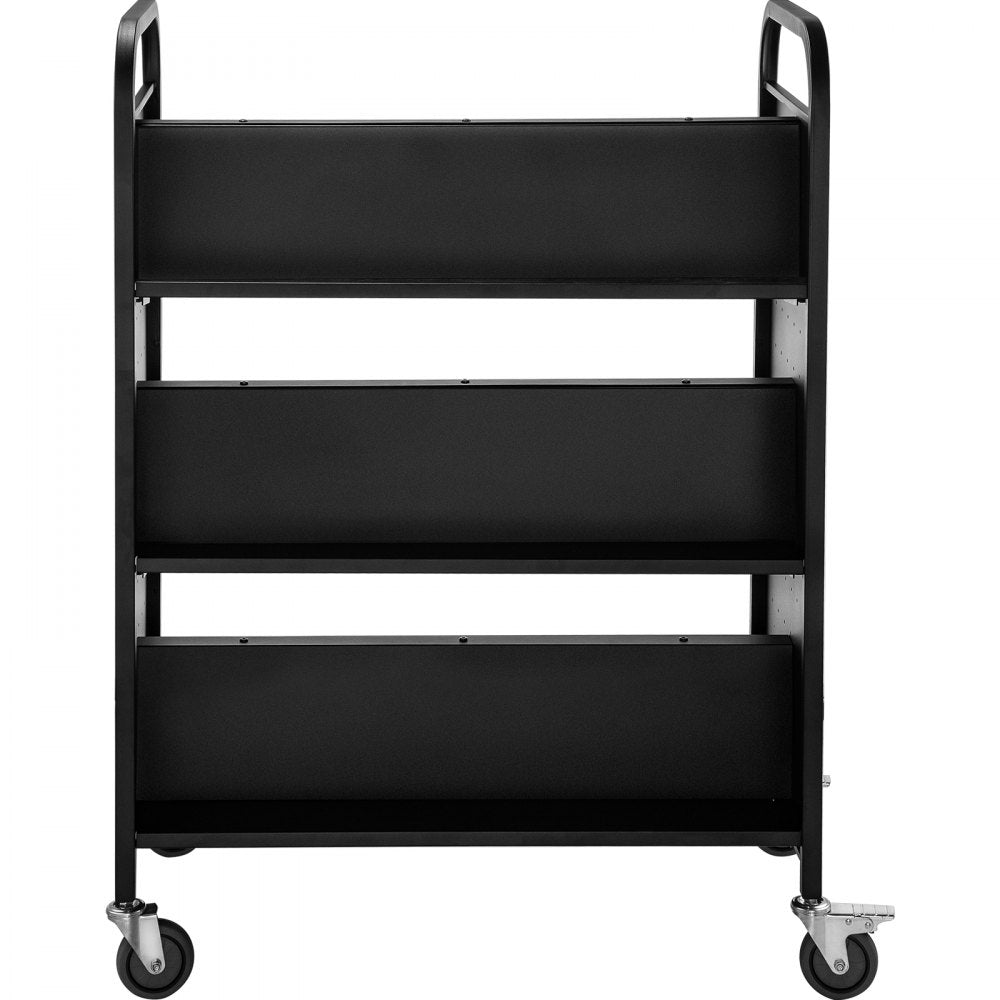 VEVOR 200LBS Book Cart, Library Cart 30x14x45 Inch, Rolling Book Cart Double Sided W-Shaped Sloped Shelves with 4 Inch Lockable Wheels, for Home Shelves Office and School Book Truck in Black 
