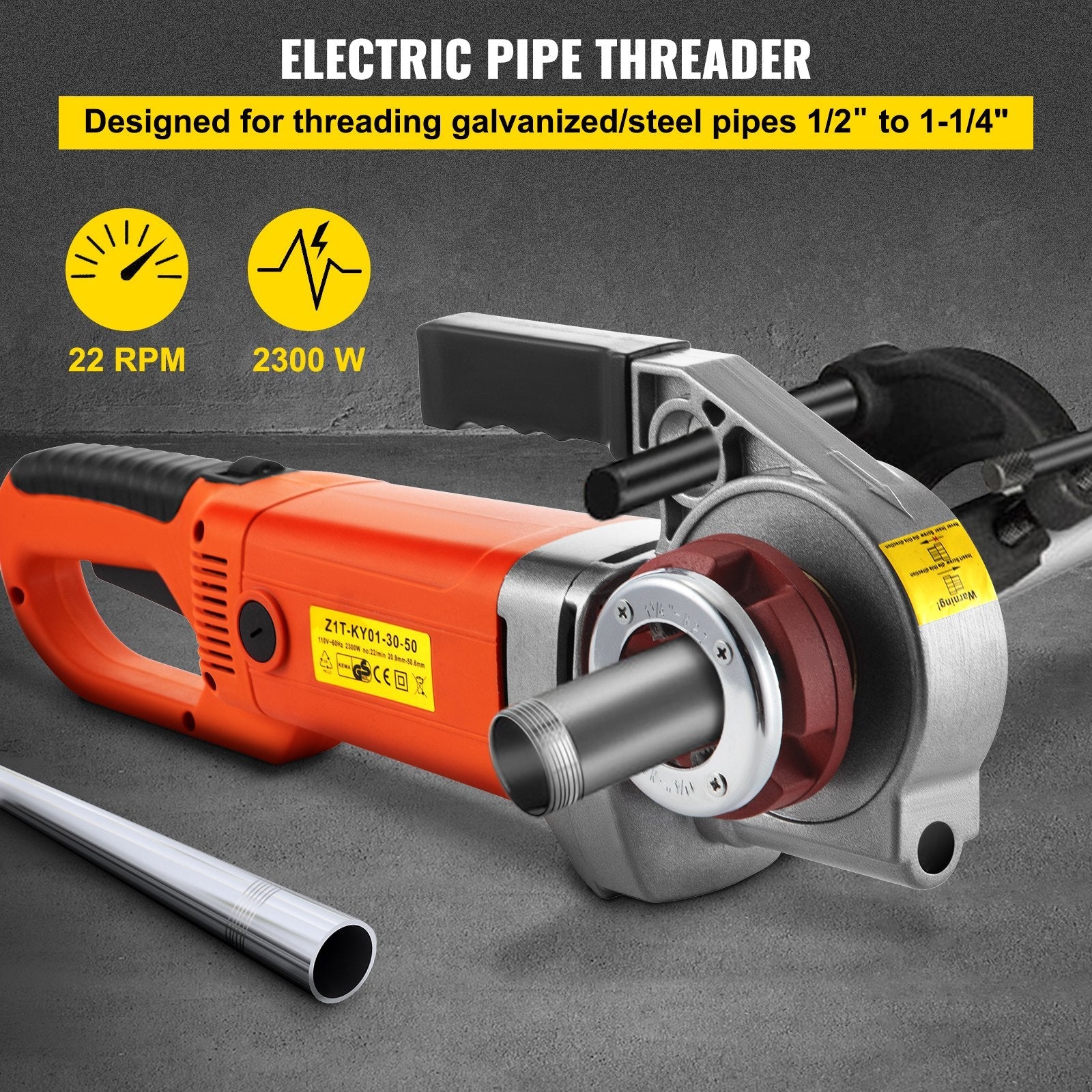 VEVOR Electric Pipe Threader, 2300W Pipe Threading Machine, Heavy-Duty Hand-Held Power Drive Kit, 110V Pipe Threader Machine Copper Motor, Portable Pipe Threader w/ 4 Dies 1/2"-1 1/4" & Carrying Case 