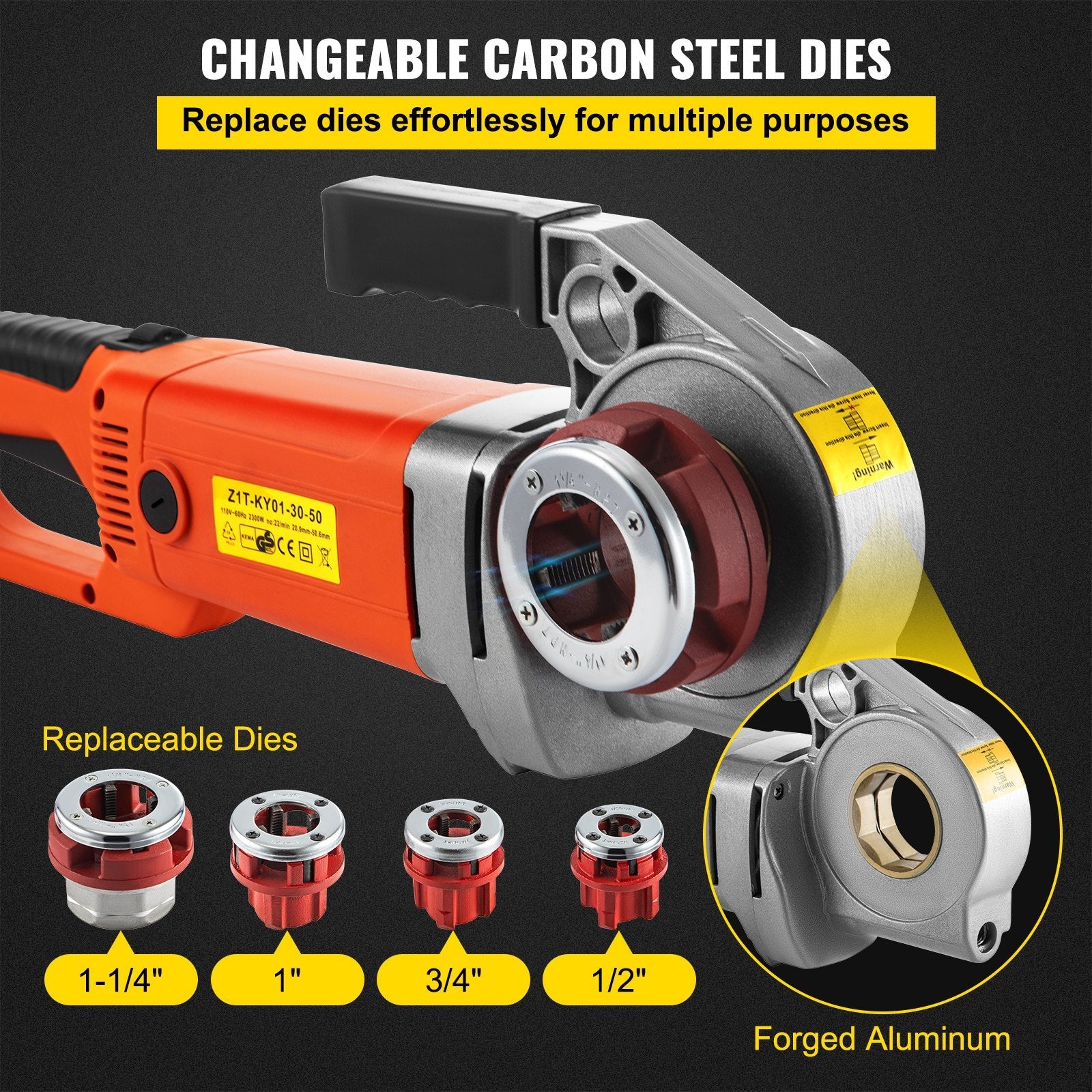 VEVOR Electric Pipe Threader, 2300W Pipe Threading Machine, Heavy-Duty Hand-Held Power Drive Kit, 110V Pipe Threader Machine Copper Motor, Portable Pipe Threader w/ 4 Dies 1/2"-1 1/4" & Carrying Case 