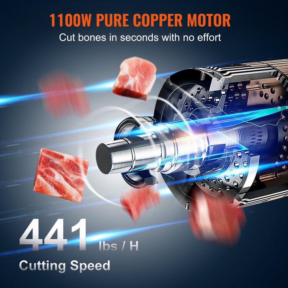 VEVOR Commercial Electric Meat Bandsaw, 1100W Stainless Steel Countertop Bone Sawing Machine, Workbeach 19.3" x 15", 0.16-7.9 Inch Cutting Thickness, Frozen Meat Cutter with 6 Blades for Rib Pork Beef 