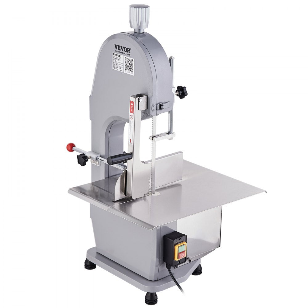 VEVOR Commercial Electric Meat Bandsaw, 1100W Stainless Steel Countertop Bone Sawing Machine, Workbeach 19.3" x 15", 0.16-7.9 Inch Cutting Thickness, Frozen Meat Cutter with 6 Blades for Rib Pork Beef 