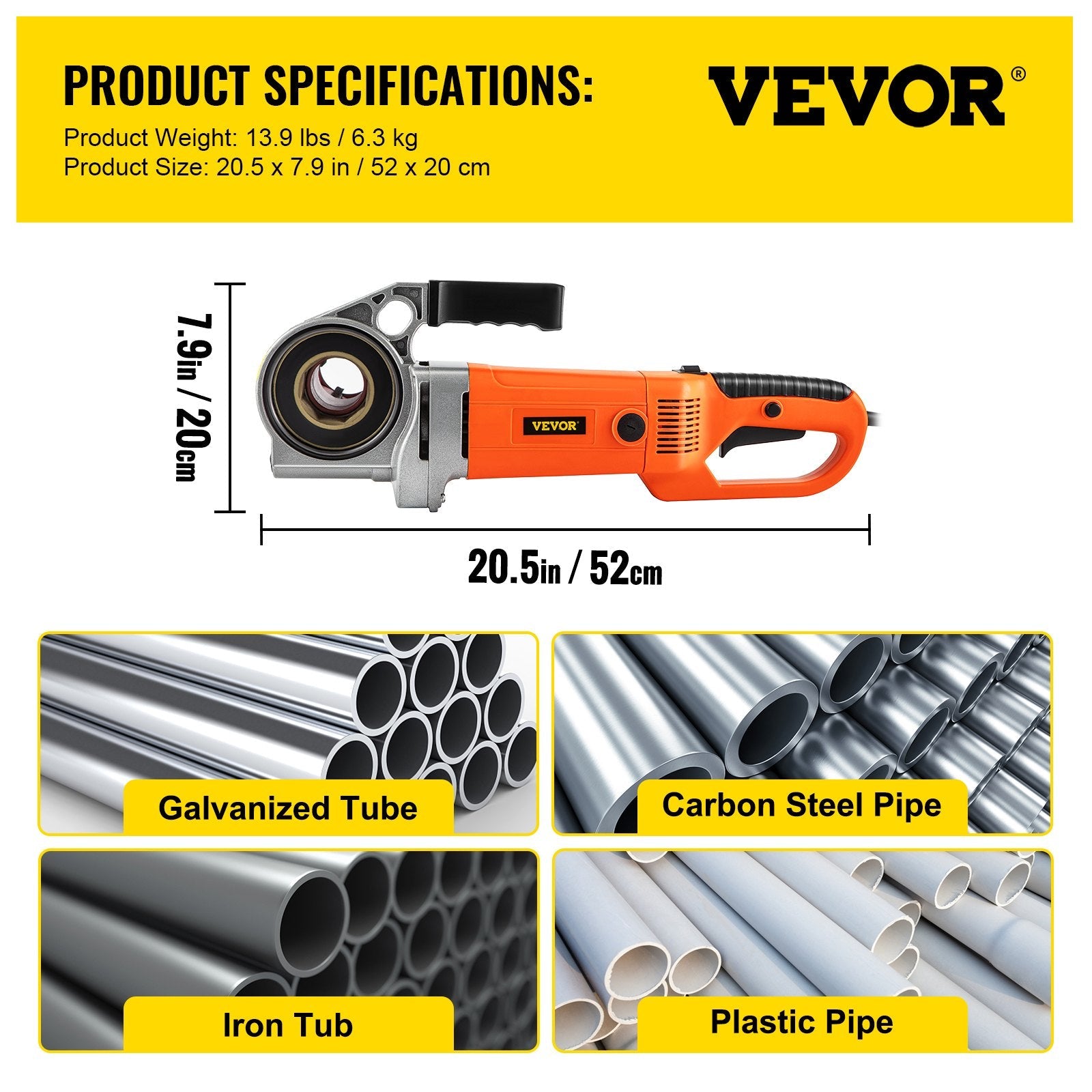 VEVOR Electric Pipe Threader, 2300W Pipe Threading Machine, Heavy-Duty Hand-Held Power Drive Kit, 110V Pipe Threader Machine Copper Motor, Portable Pipe Threader with 6 Dies 1/2"-2" and Carrying Case 