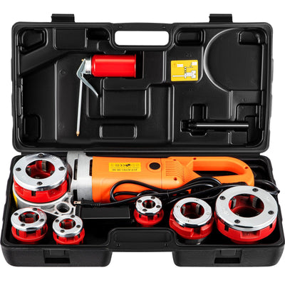 VEVOR Electric Pipe Threader, 2300W Pipe Threading Machine, Heavy-Duty Hand-Held Power Drive Kit, 110V Pipe Threader Machine Copper Motor, Portable Pipe Threader with 6 Dies 1/2"-2" and Carrying Case 