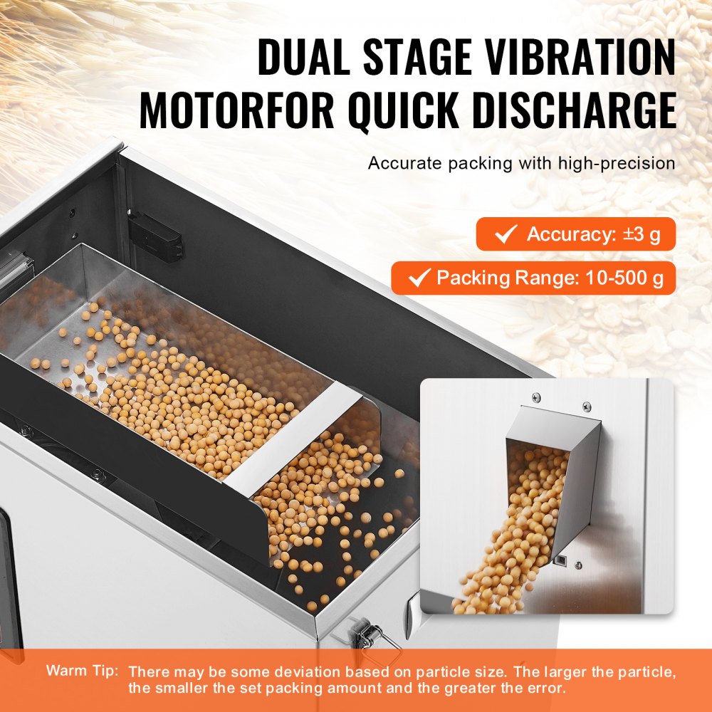 VEVOR Powder Filling Machine, 0.022-1.1lbs/10-500g, Automatic Intelligent Particle Weighing Filling Machine, Bottle Bag Powder Filler Particle Dispenser for Tea Seeds Grains Powder Flour Beans Glitter 